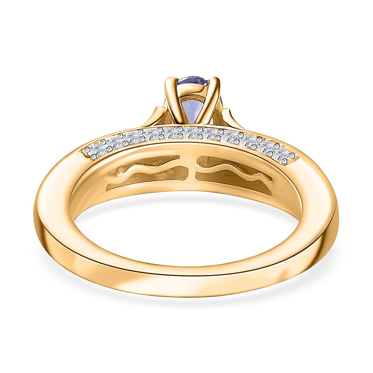 Tanzanite and White Zircon Ring in Vermeil Yellow Gold Over Sterling Silver (Size 10.0) 1.20 ctw