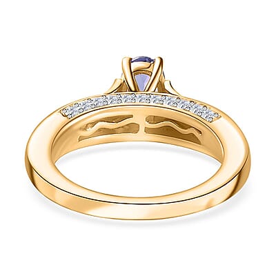 Tanzanite and White Zircon Ring in Vermeil Yellow Gold Over Sterling Silver (Size 10.0) 1.20 ctw