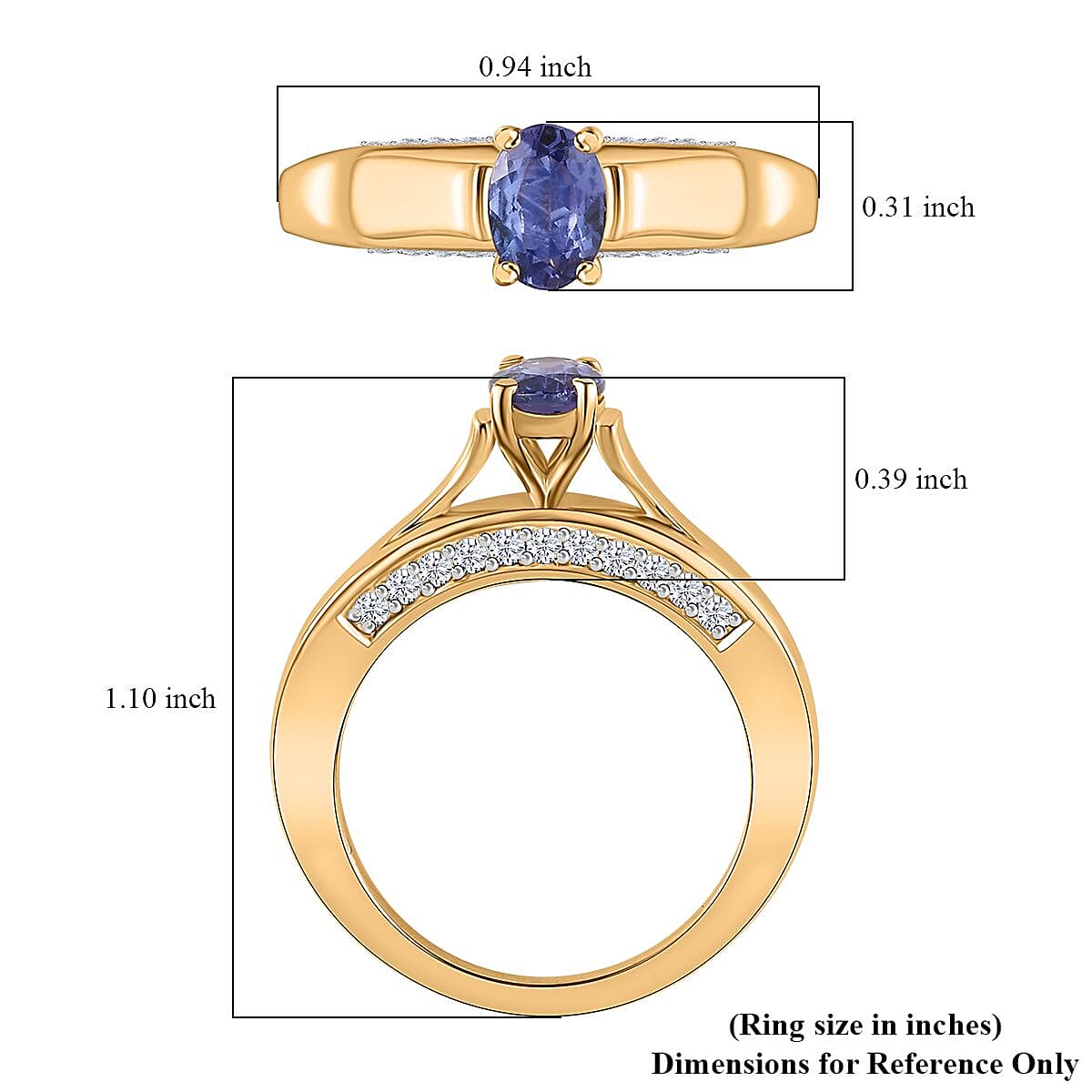 Tanzanite and White Zircon Ring in Vermeil Yellow Gold Over Sterling Silver (Size 10.0) 1.20 ctw