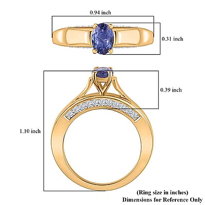 Tanzanite and White Zircon Ring in Vermeil Yellow Gold Over Sterling Silver (Size 10.0) 1.20 ctw