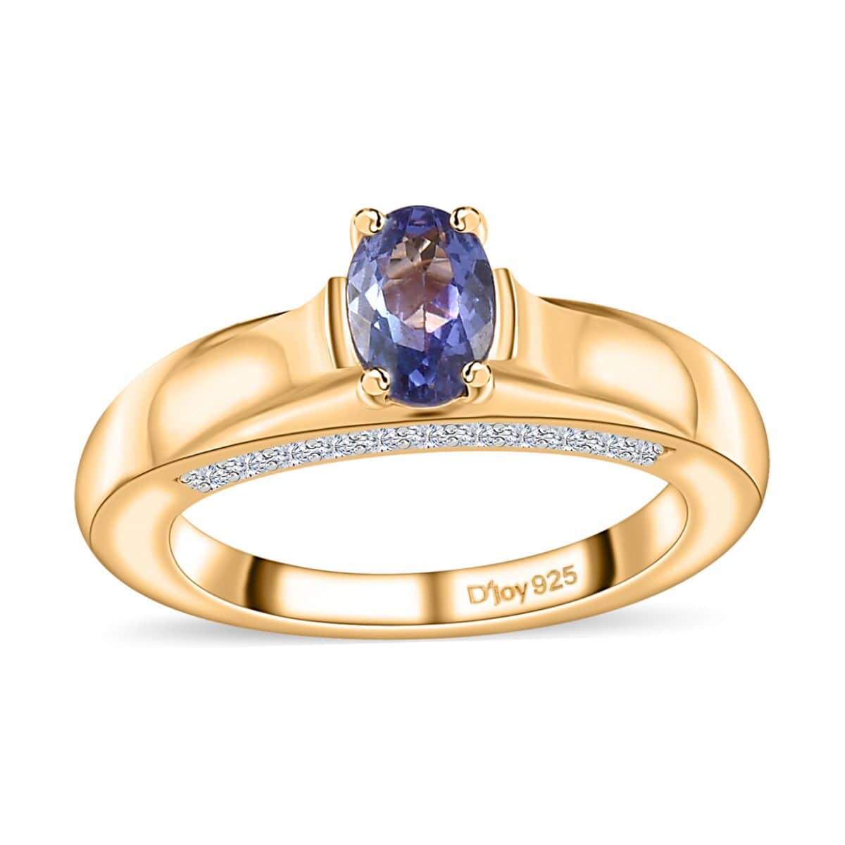 Tanzanite and White Zircon Ring in Vermeil Yellow Gold Over Sterling Silver (Size 5.0) 1.20 ctw image number 0