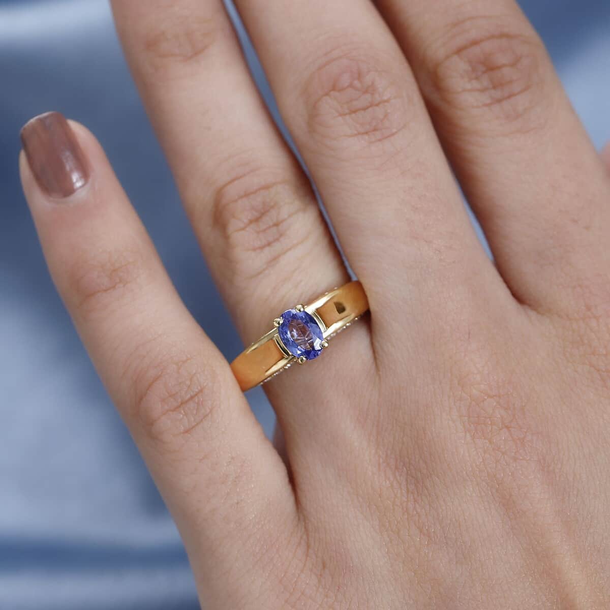 Tanzanite and White Zircon Ring in Vermeil Yellow Gold Over Sterling Silver (Size 5.0) 1.20 ctw image number 2