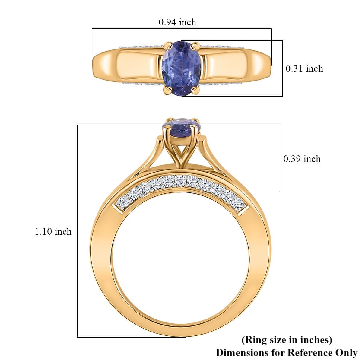 Tanzanite and White Zircon Ring in Vermeil Yellow Gold Over Sterling Silver (Size 5.0) 1.20 ctw image number 5