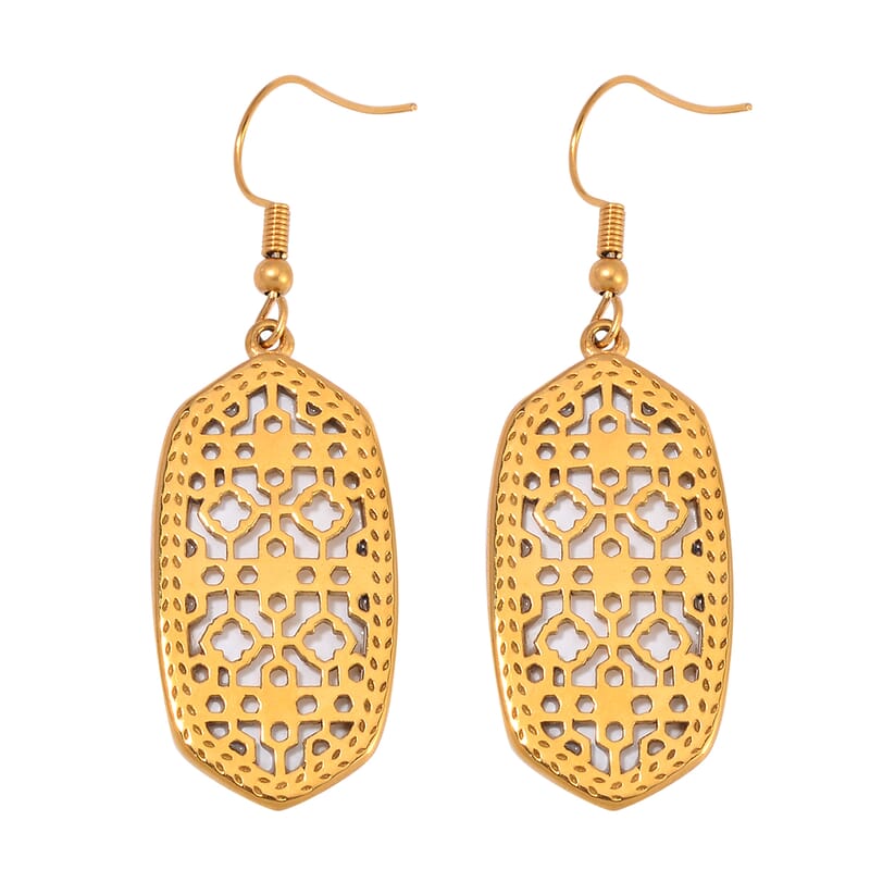 Evertrue White Shell Pearl Dangle Earrings in Stainless Steel