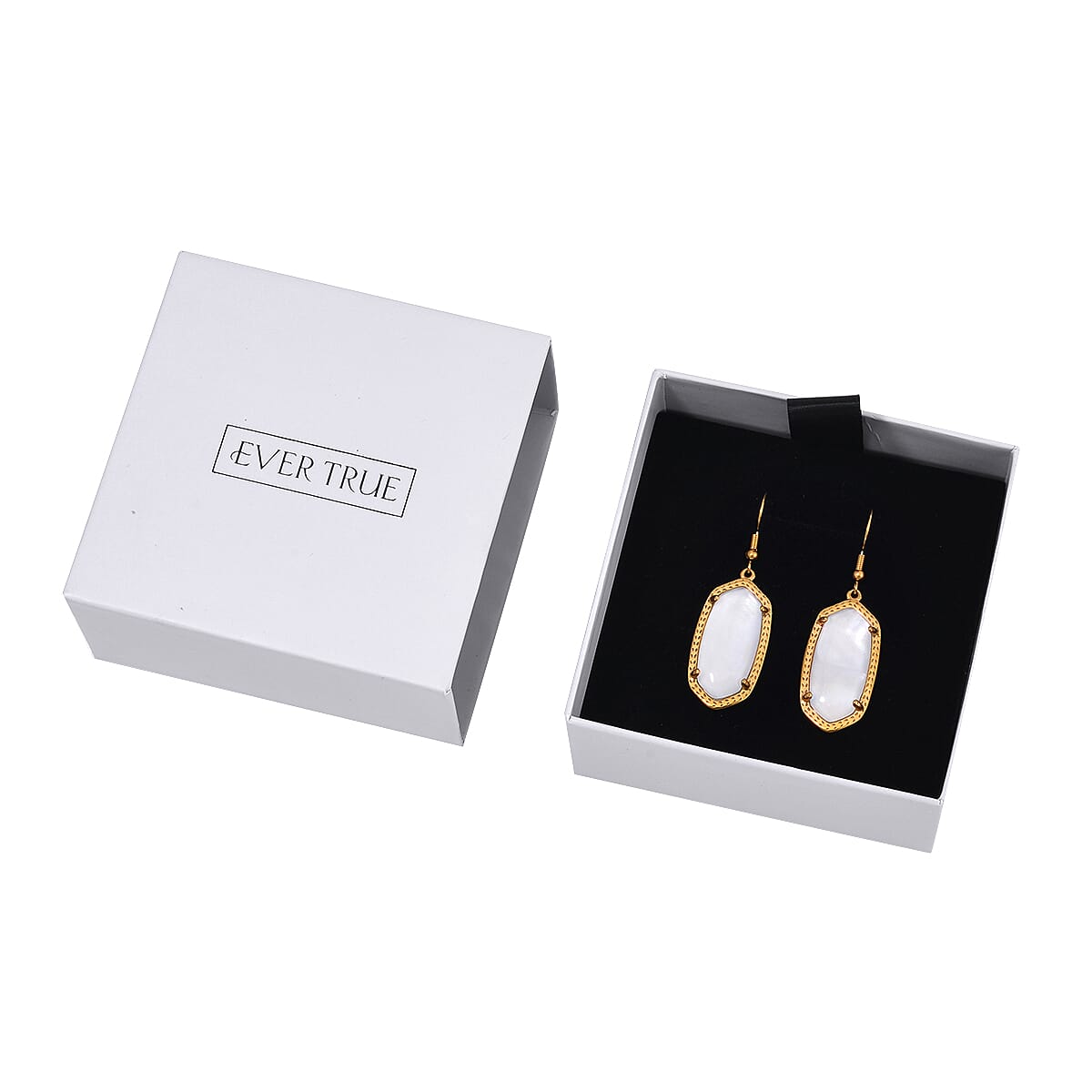 Evertrue White Shell Pearl Dangle Earrings in Stainless Steel