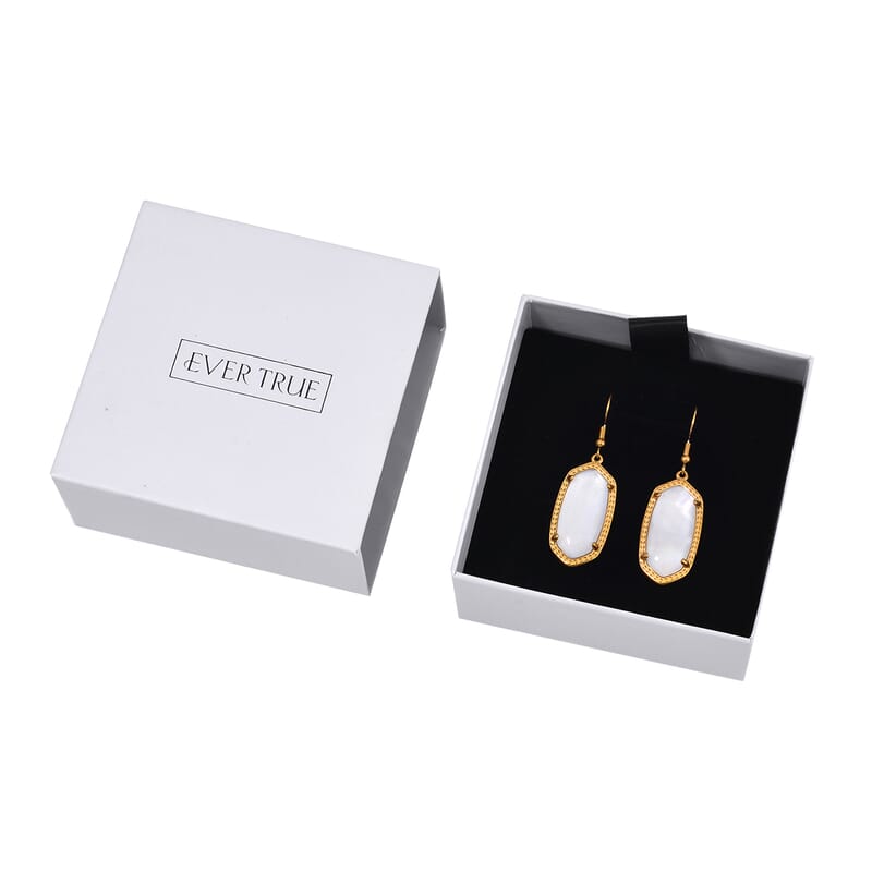 Evertrue White Shell Pearl Dangle Earrings in Stainless Steel