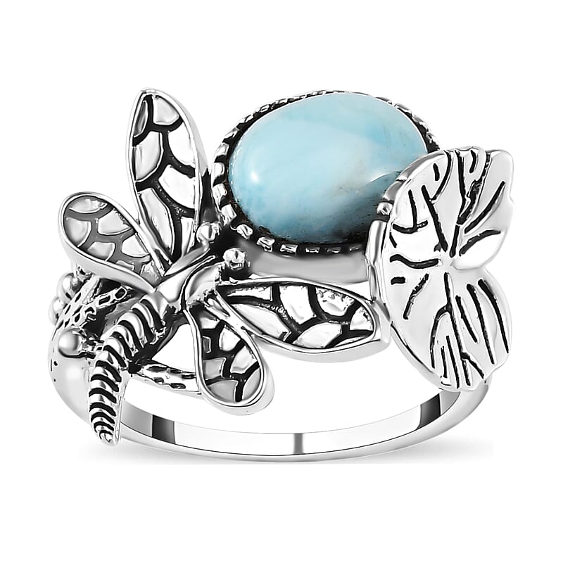 Artisan Crafted Larimar Dragonfly Ring in Sterling Silver (Size 10.0) 2.80 ctw
