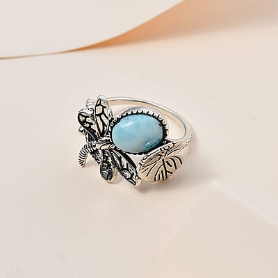 Artisan Crafted Larimar Dragonfly Ring in Sterling Silver (Size 10.0) 2.80 ctw