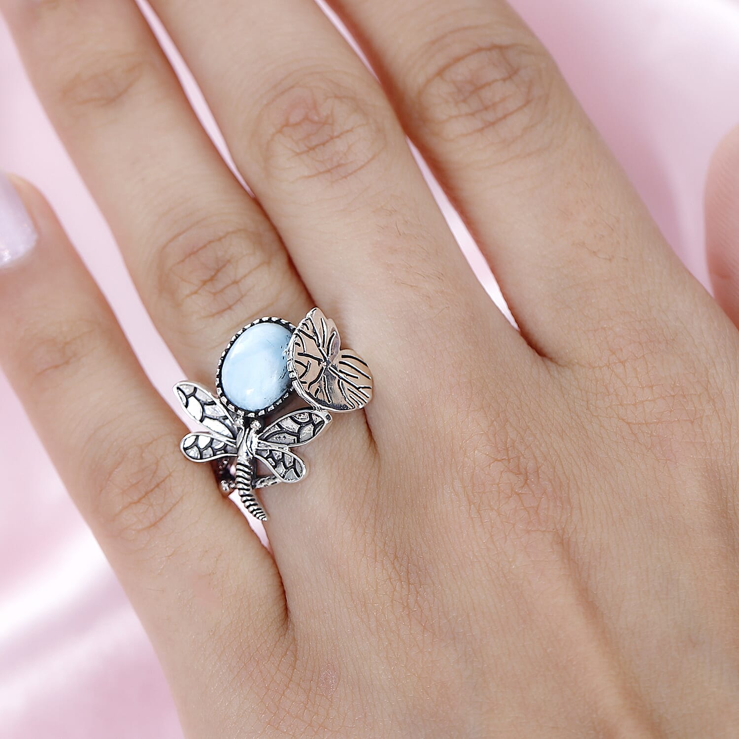 Artisan Crafted Larimar Dragonfly Ring in Sterling Silver (Size 10.0) 2.80 ctw