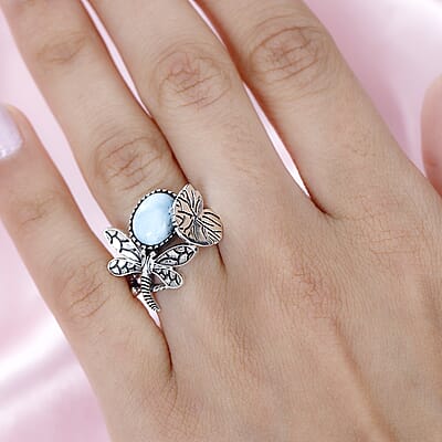 Artisan Crafted Larimar Dragonfly Ring in Sterling Silver (Size 10.0) 2.80 ctw
