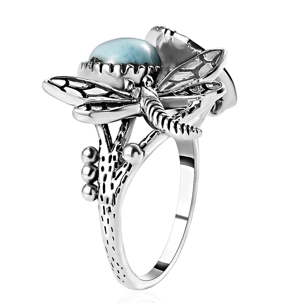 Artisan Crafted Larimar Dragonfly Ring in Sterling Silver (Size 10.0) 2.80 ctw