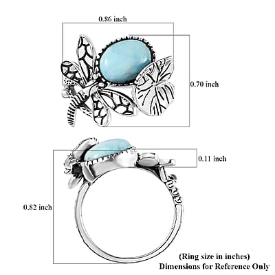 Artisan Crafted Larimar Dragonfly Ring in Sterling Silver (Size 10.0) 2.80 ctw