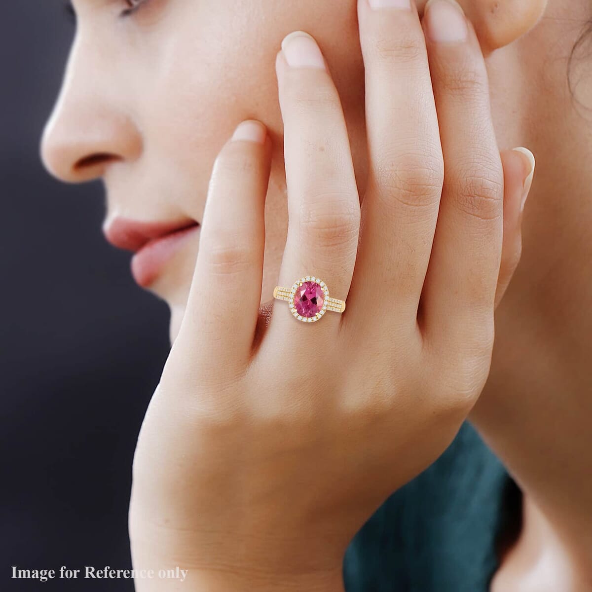 Certified & Appraised Iliana AAA Ouro Fino Rubellite and G-H SI Diamond 3.00 ctw Halo Ring in 18K Yellow Gold (Size 8.5) 4.75 Grams image number 2