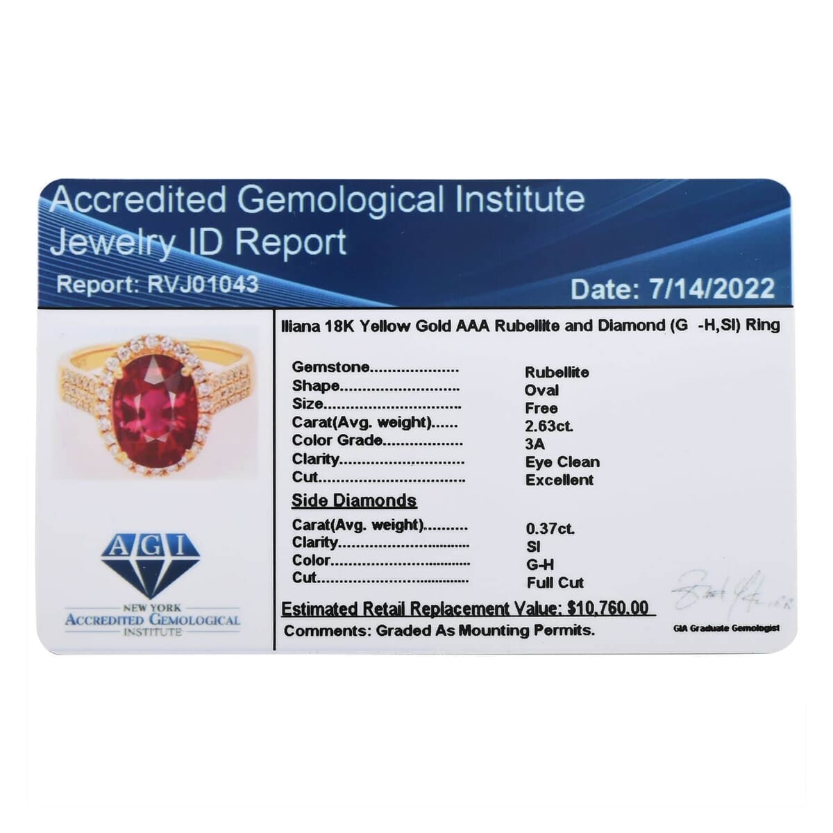 Certified & Appraised Iliana AAA Ouro Fino Rubellite and G-H SI Diamond 3.00 ctw Halo Ring in 18K Yellow Gold (Size 8.5) 4.75 Grams image number 8