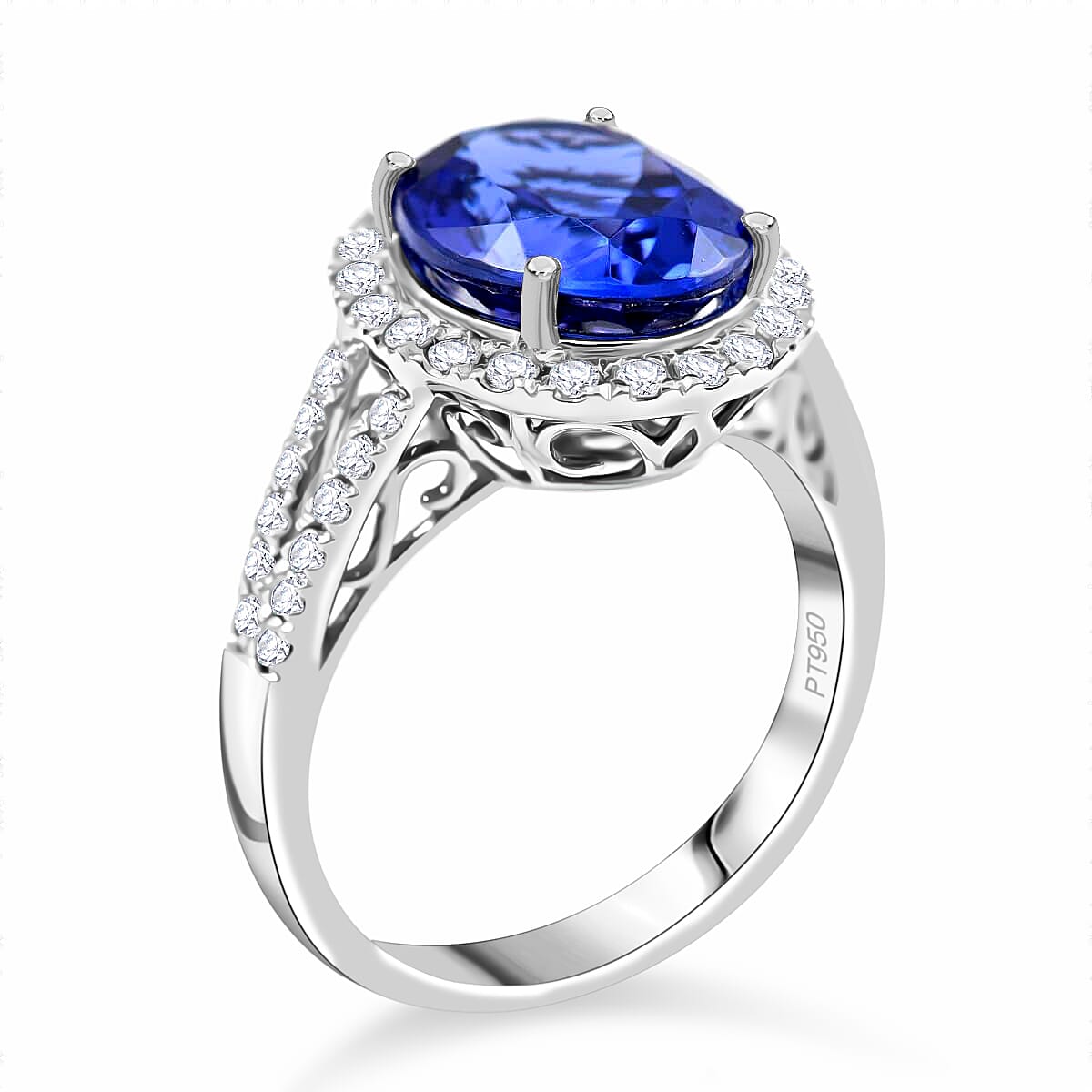 Certified & Appraised Rhapsody AAAA Tanzanite and E-F VS Diamond 5.30 ctw Halo Ring in 950 Platinum (Size 11.0) 6.65 Grams image number 3