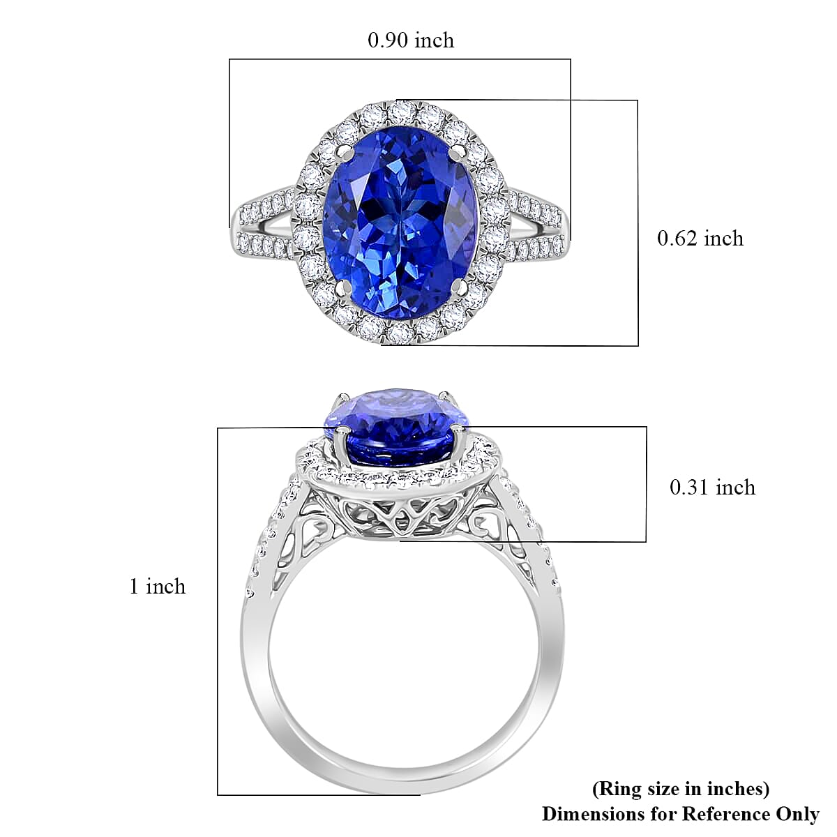 Certified & Appraised Rhapsody AAAA Tanzanite and E-F VS Diamond 5.30 ctw Halo Ring in 950 Platinum (Size 11.0) 6.65 Grams image number 5