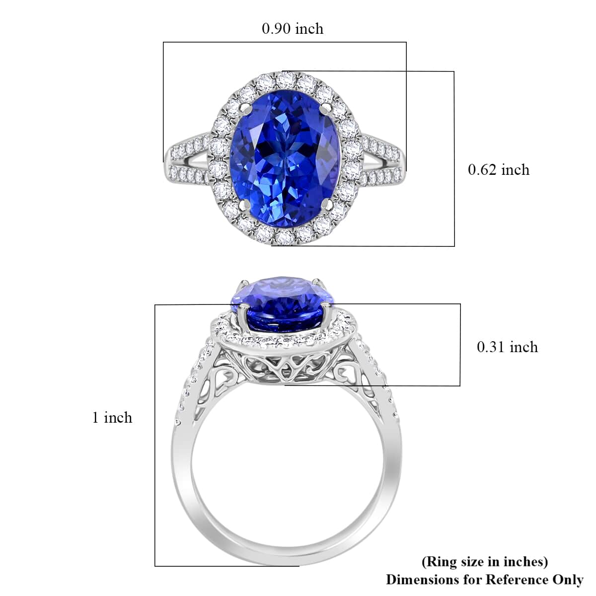 Certified & Appraised Rhapsody AAAA Tanzanite and E-F VS Diamond 5.30 ctw Halo Ring in 950 Platinum (Size 8.5) 6.65 Grams image number 5