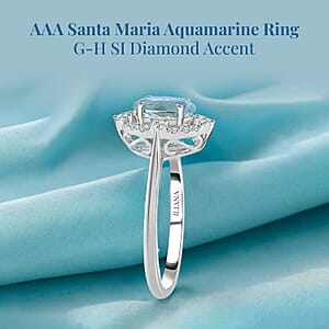 Certified & Appraised Iliana AAA Santa Maria Aquamarine and G-H SI Diamond 1.50 ctw Ring in 18K White Gold (Size 10.5)