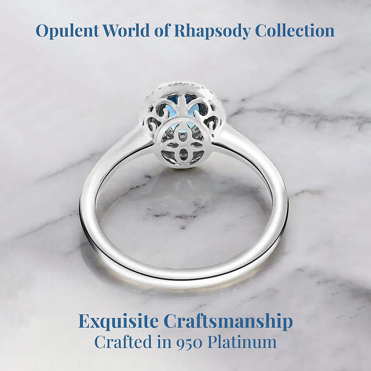 Certified & Appraised Rhapsody AAAA Santa Maria Aquamarine and E-F VS Diamond 1.00 ctw Ring in 950 Platinum (Size 10.5) 5.10 Grams image number 3