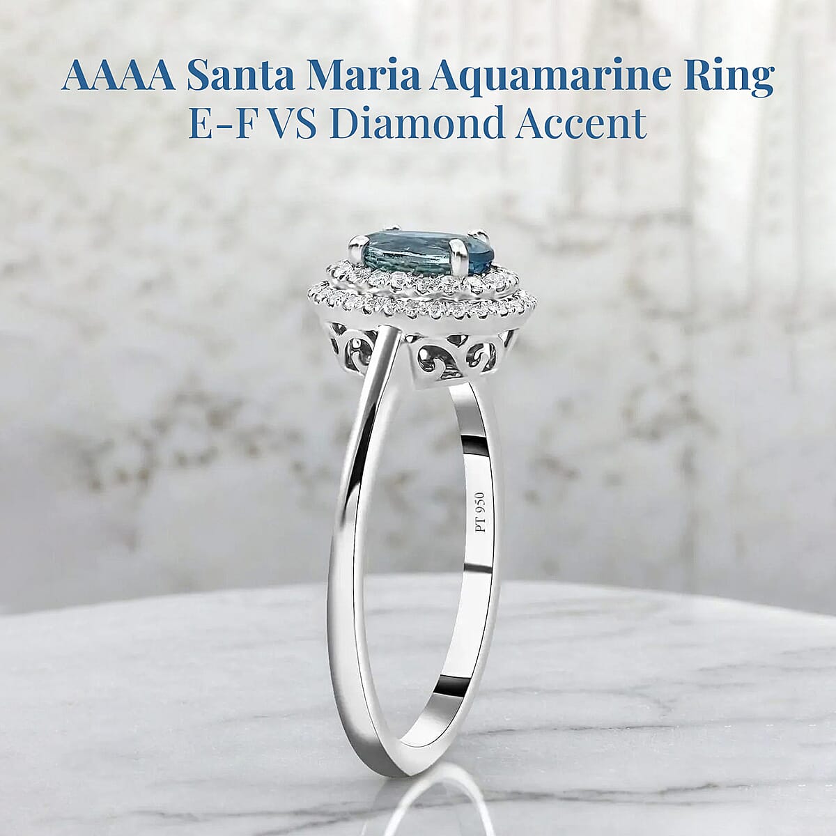 Certified & Appraised Rhapsody 950 Platinum AAAA Santa Maria Aquamarine and E-F VS Diamond Ring (Size 5.0) 5.10 Grams 1.00 ctw image number 2