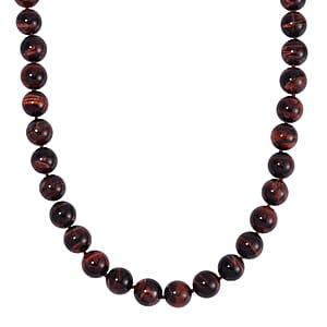 Red Tiger Eye 800.00 ctw Necklace in Rhodium Over Sterling Silver (Adjustable)