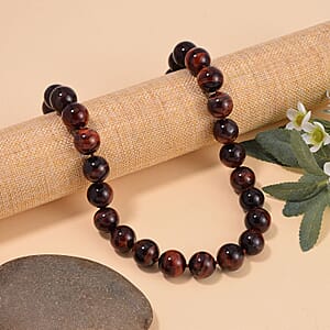 Red Tiger Eye 800.00 ctw Necklace in Rhodium Over Sterling Silver (Adjustable)