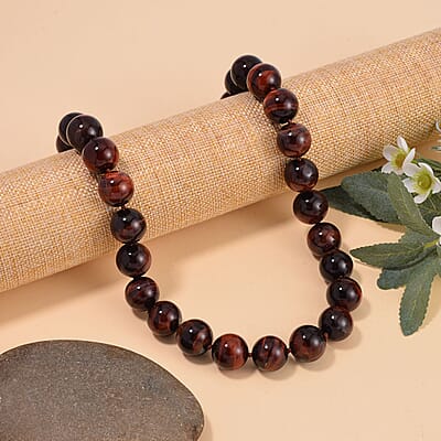 Red Tiger Eye 800.00 ctw Necklace in Rhodium Over Sterling Silver (Adjustable)