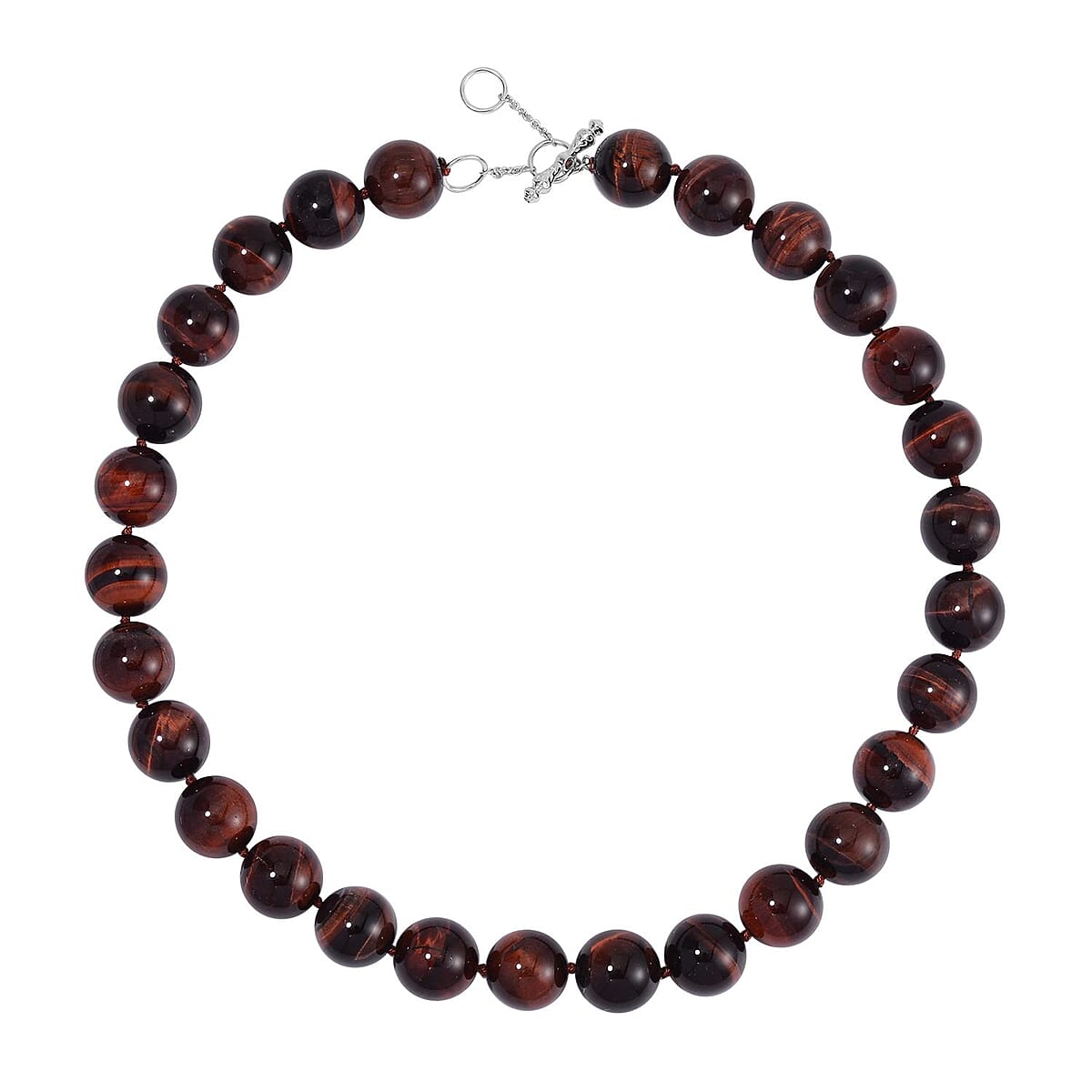 Red Tiger Eye 800.00 ctw Necklace in Rhodium Over Sterling Silver (Adjustable) image number 2