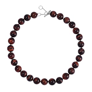 Red Tiger Eye 800.00 ctw Necklace in Rhodium Over Sterling Silver (Adjustable)