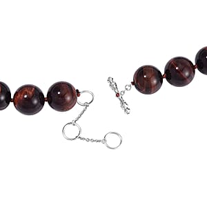Red Tiger Eye 800.00 ctw Necklace in Rhodium Over Sterling Silver (Adjustable)