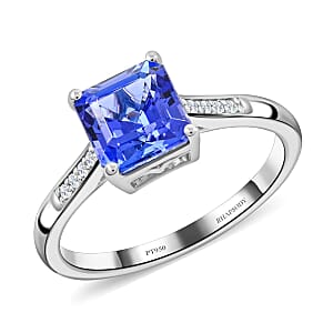 Certified & Appraised 950 Platinum AAAA Asscher Cut Tanzanite and E-F VS Diamond Ring (Size 5.0) 4.11 Grams 2.00 ctw