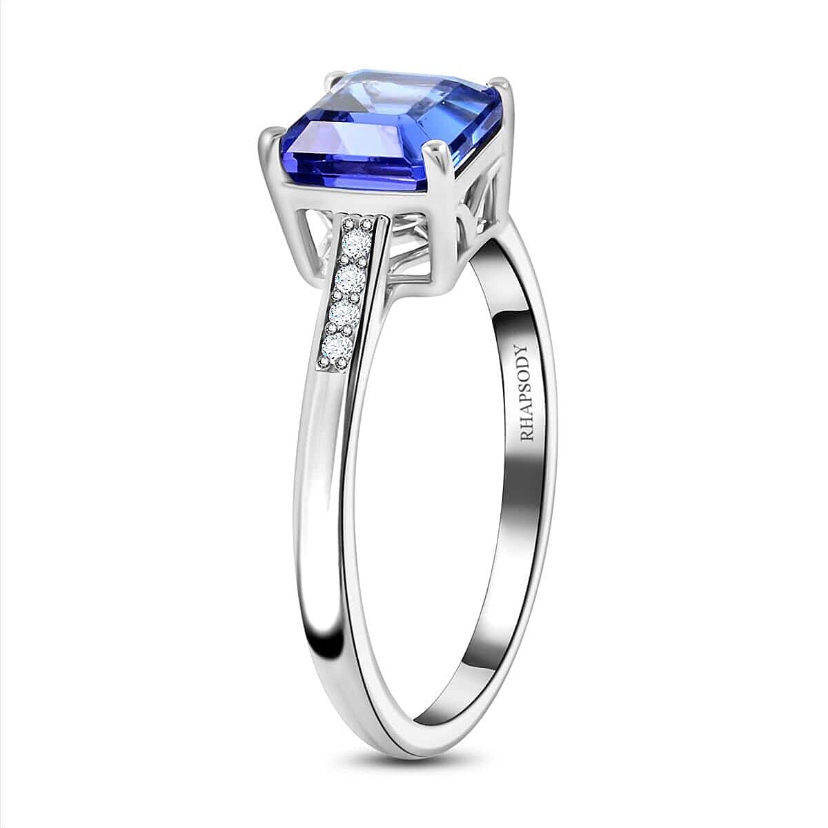 Certified & Appraised 950 Platinum AAAA Asscher Cut Tanzanite and E-F VS Diamond Ring (Size 6.5) 4.11 Grams 2.00 ctw image number 3