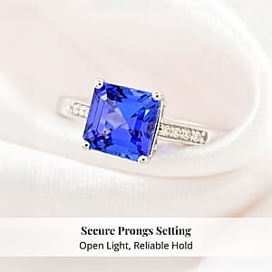 Certified & Appraised 950 Platinum AAAA Asscher Cut Tanzanite and E-F VS Diamond Ring (Size 7.5) 4.11 Grams 2.00 ctw