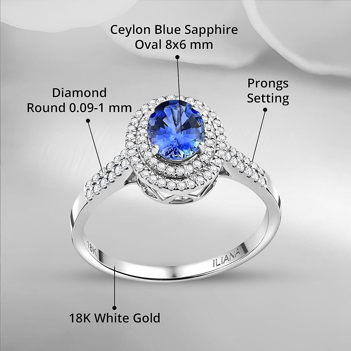 Certified & Appraised Iliana 18K White Gold AAA Ceylon Blue Sapphire and G-H SI Diamond Double Halo Ring (Size 5.0) 4.45 Grams 1.75 ctw image number 4