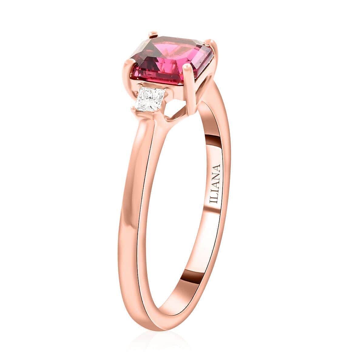Certified & Appraised Iliana AAA Asscher Cut Ouro Fino Rubellite and G-H I2 Diamond 1.40 ctw Ring in 18K Rose Gold (Size 11.0) image number 3