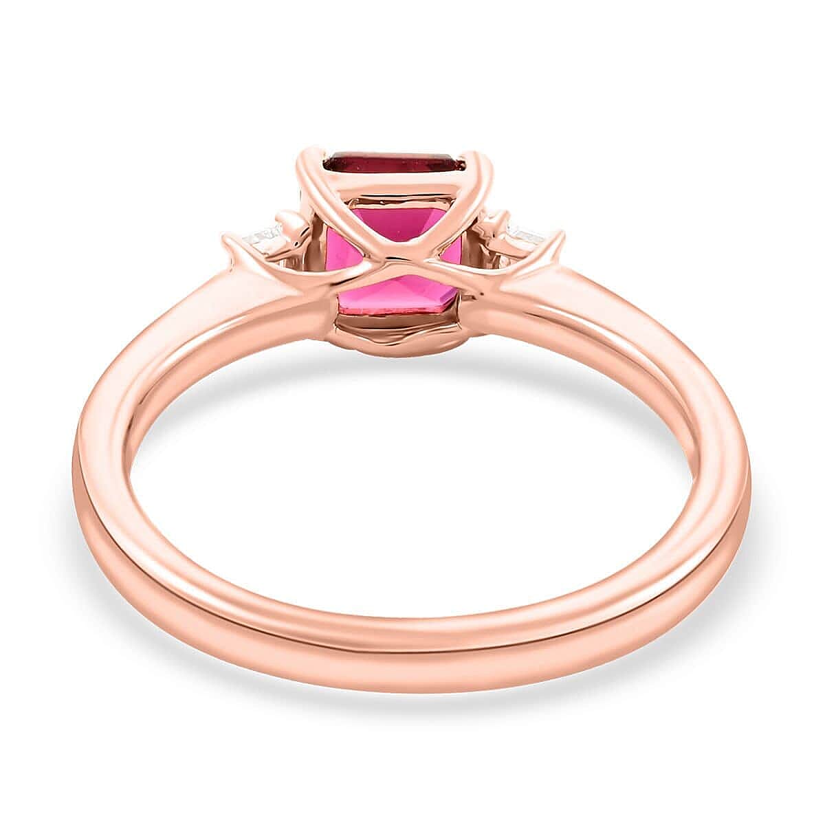 Certified & Appraised Iliana AAA Asscher Cut Ouro Fino Rubellite and G-H I2 Diamond 1.40 ctw Ring in 18K Rose Gold (Size 11.0) image number 4
