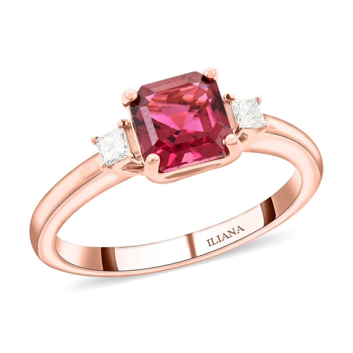 Certified & Appraised Iliana AAA Asscher Cut Ouro Fino Rubellite and G-H I2 Diamond 1.40 ctw Ring in 18K Rose Gold (Size 6.5) image number 0