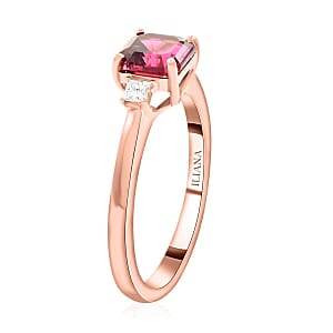 Certified & Appraised Iliana AAA Asscher Cut Ouro Fino Rubellite and G-H I2 Diamond 1.40 ctw Ring in 18K Rose Gold (Size 6.5)
