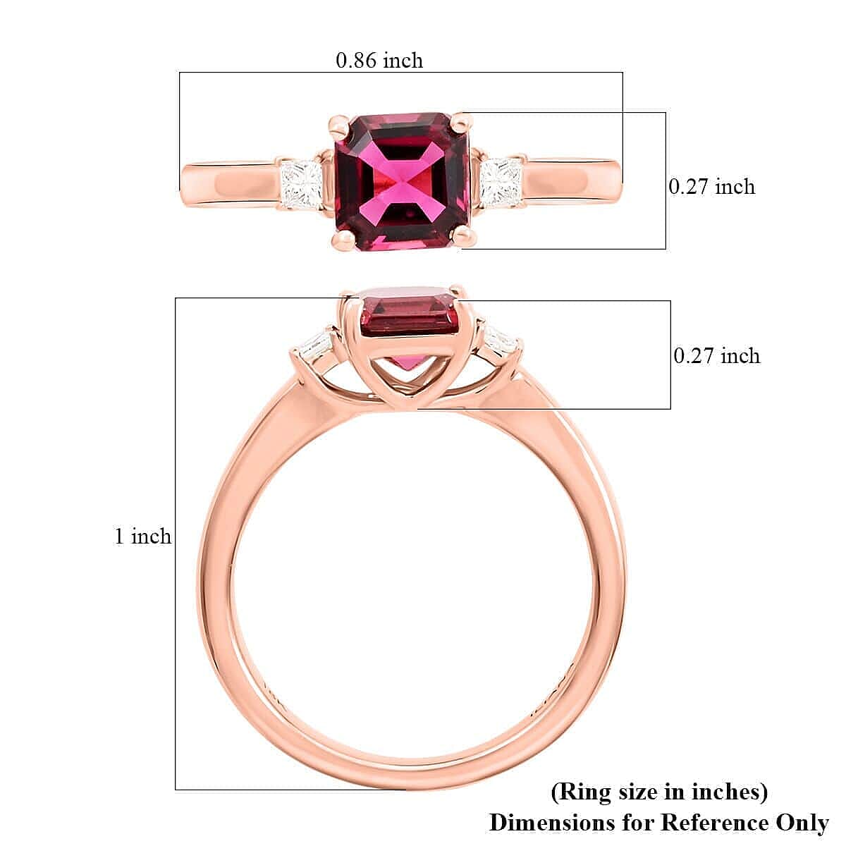 Certified & Appraised Iliana AAA Asscher Cut Ouro Fino Rubellite and G-H I2 Diamond 1.40 ctw Ring in 18K Rose Gold (Size 8.5) image number 5