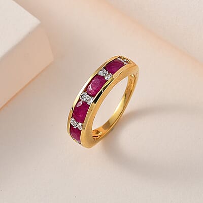 Premium Montepuez Ruby and Moissanite Band Ring in Vermeil Yellow Gold Over Sterling Silver (Size 10.0) 2.00 ctw