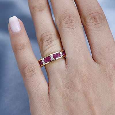 Premium Montepuez Ruby and Moissanite Band Ring in Vermeil Yellow Gold Over Sterling Silver (Size 10.0) 2.00 ctw