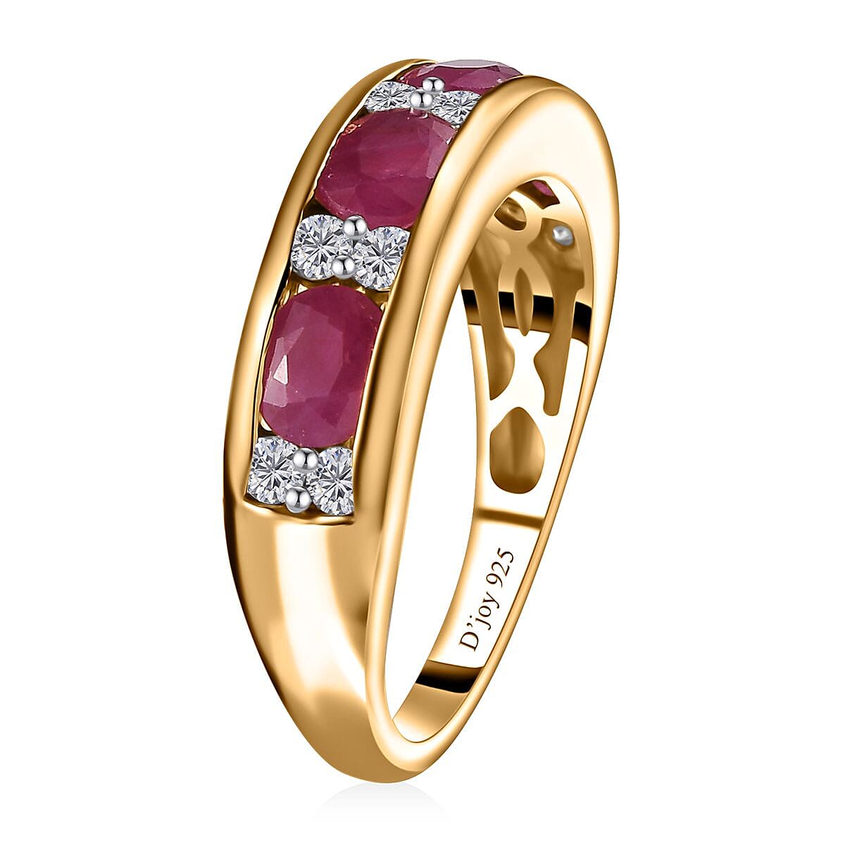 Premium Montepuez Ruby and Moissanite Band Ring in Vermeil Yellow Gold Over Sterling Silver (Size 10.0) 2.00 ctw