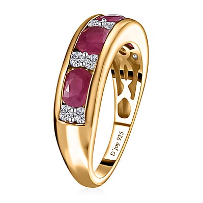 Premium Montepuez Ruby and Moissanite Band Ring in Vermeil Yellow Gold Over Sterling Silver (Size 10.0) 2.00 ctw