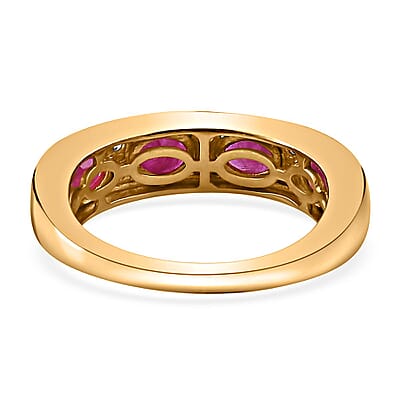 Premium Montepuez Ruby and Moissanite Band Ring in Vermeil Yellow Gold Over Sterling Silver (Size 10.0) 2.00 ctw