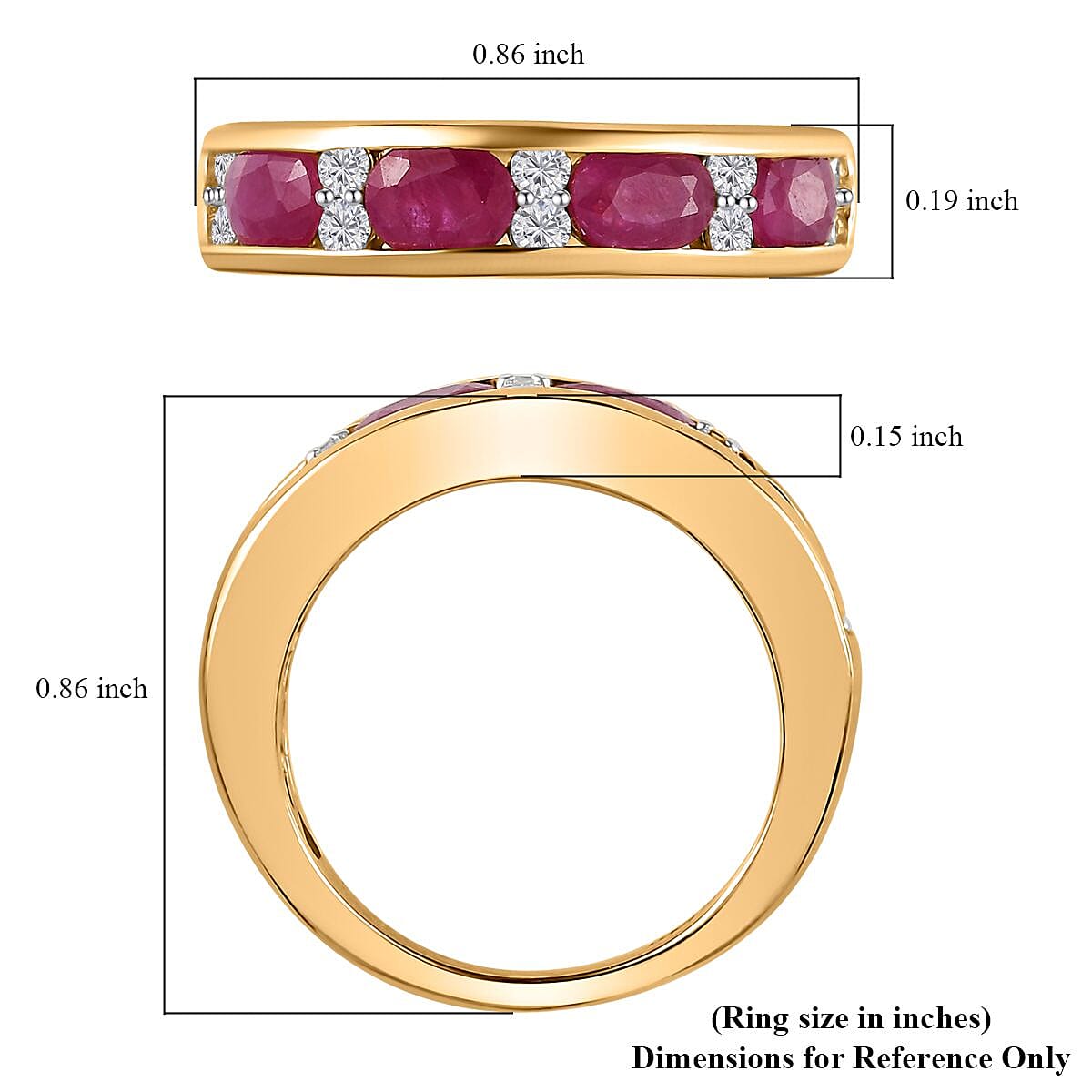 Premium Montepuez Ruby and Moissanite Band Ring in Vermeil Yellow Gold Over Sterling Silver (Size 10.0) 2.00 ctw