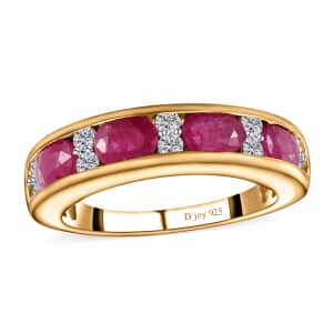 Premium Montepuez Ruby and Moissanite Band Ring in Vermeil Yellow Gold Over Sterling Silver (Size 5.0) 2.00 ctw