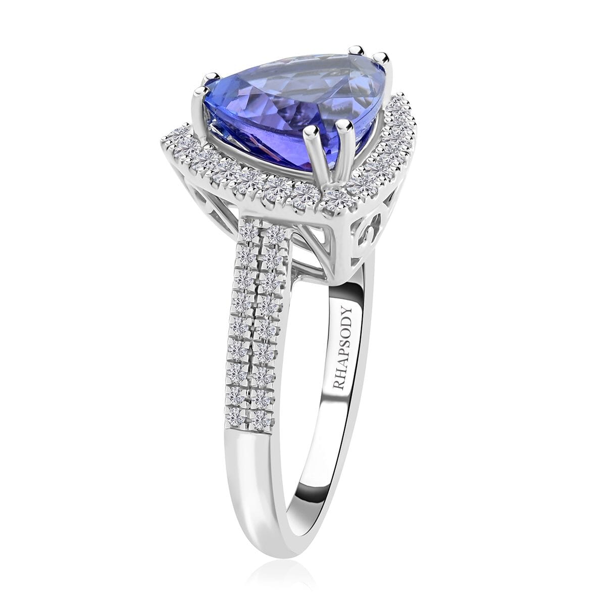 Certified & Appraised Rhapsody AAAA Tanzanite and E-F VS Diamond 3.25 ctw Ring in 950 Platinum (Size 6.5) 6.65 Grams image number 3
