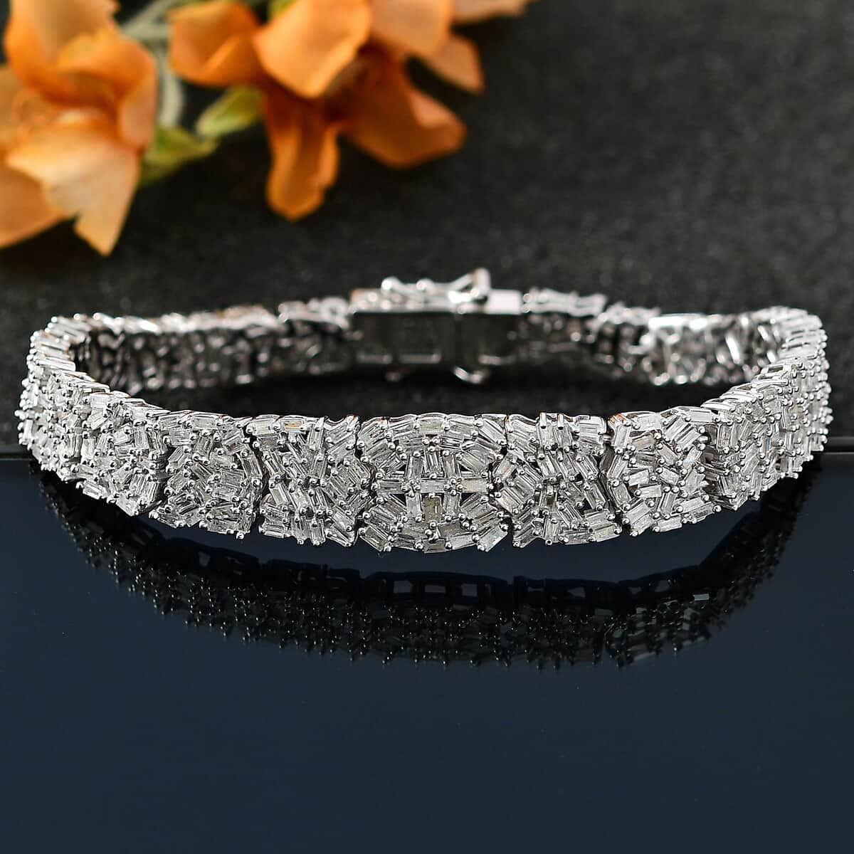 Diamond Bracelet in Platinum Over Sterling Silver (7.25 In) 5.00 ctw image number 2