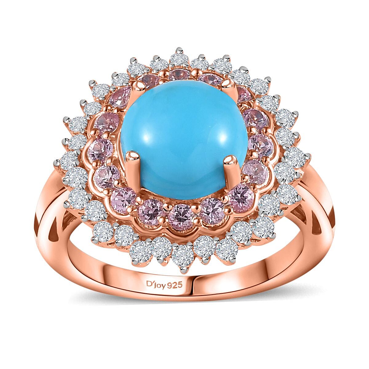 Sleeping Beauty Turquoise and Multi Gemstone Cocktail Ring in Vermeil Rose Gold Over Sterling Silver (Size 10.0) 3.65 ctw