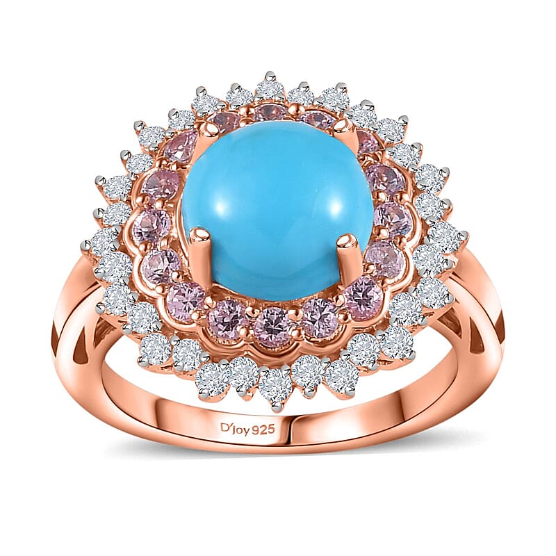 Sleeping Beauty Turquoise and Multi Gemstone Cocktail Ring in Vermeil Rose Gold Over Sterling Silver (Size 10.0) 3.65 ctw